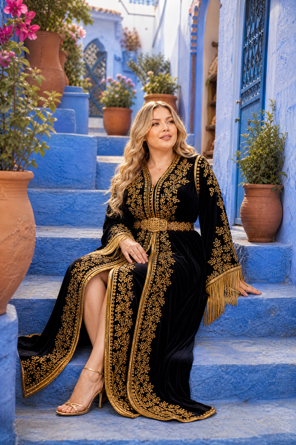 Midnight Black Fringe Kaftan — Handmade Moroccan Takchita
