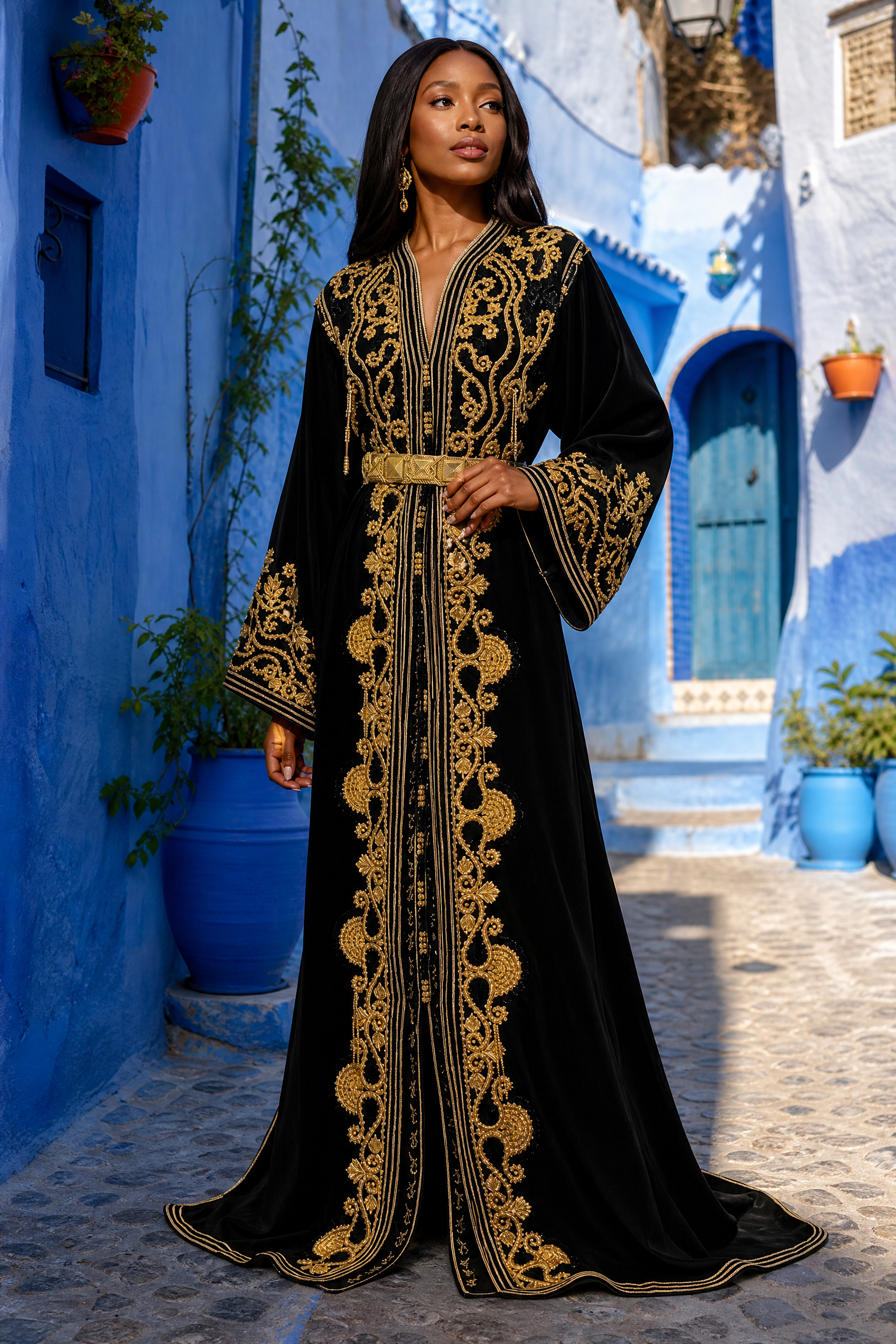 Black Velvet Paisley Kaftan — Handmade Moroccan Bridal Takchita
