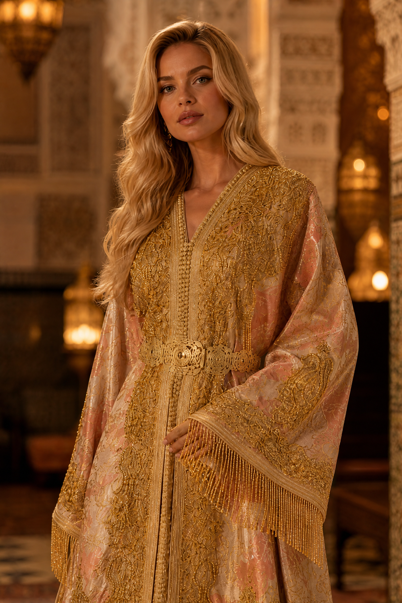 Rose Gold Brocade Kaftan — Handmade Moroccan Bridal Takchita