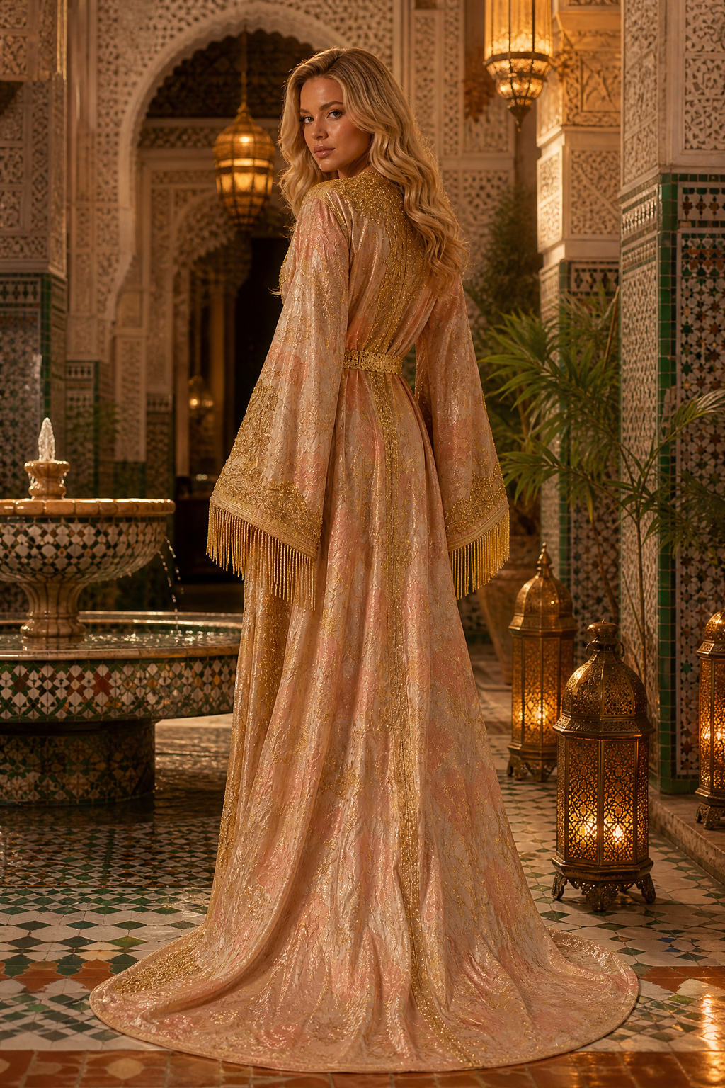 Rose Gold Brocade Kaftan — Handmade Moroccan Bridal Takchita