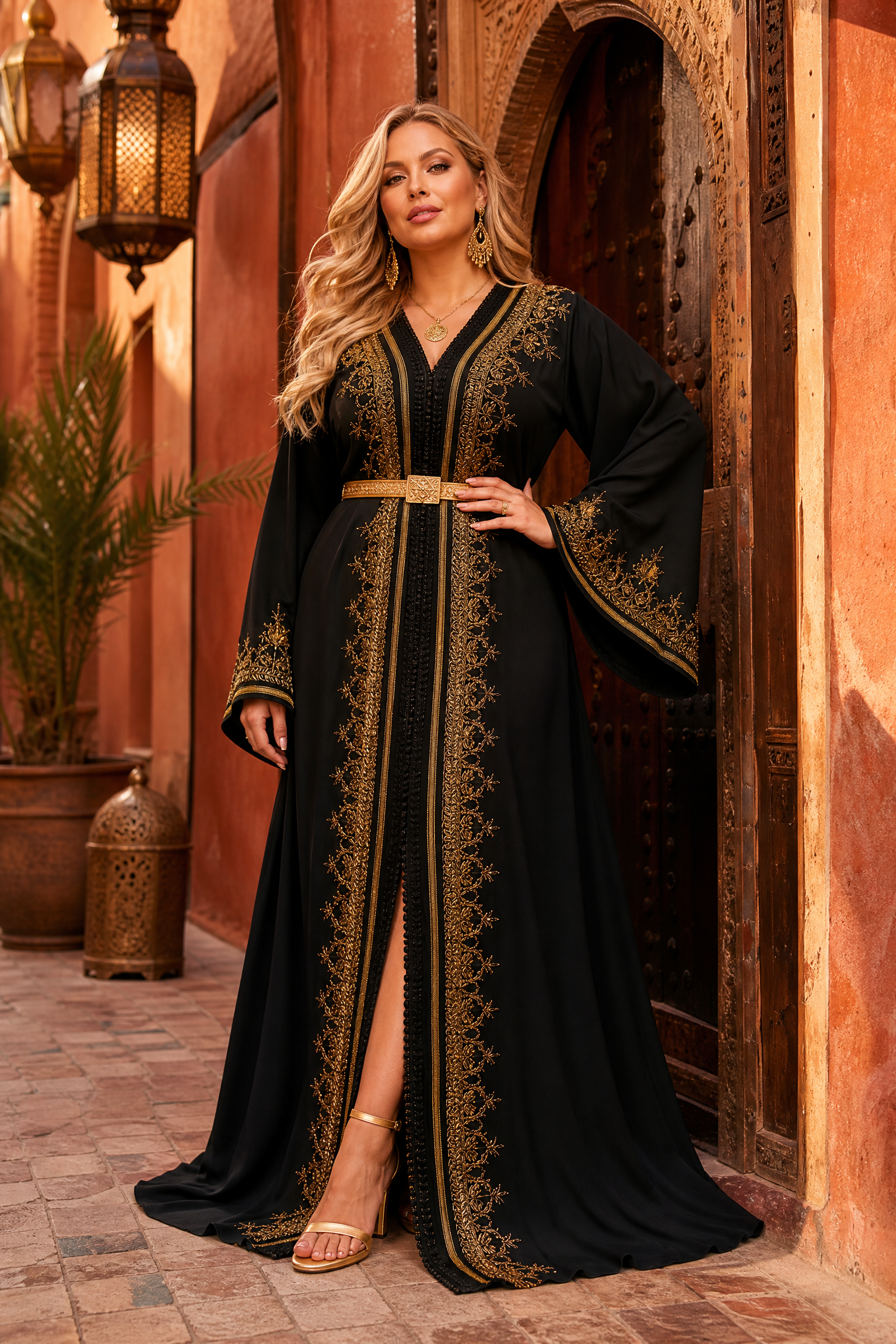 Noir Royale Kaftan — Handmade Moroccan Takchita