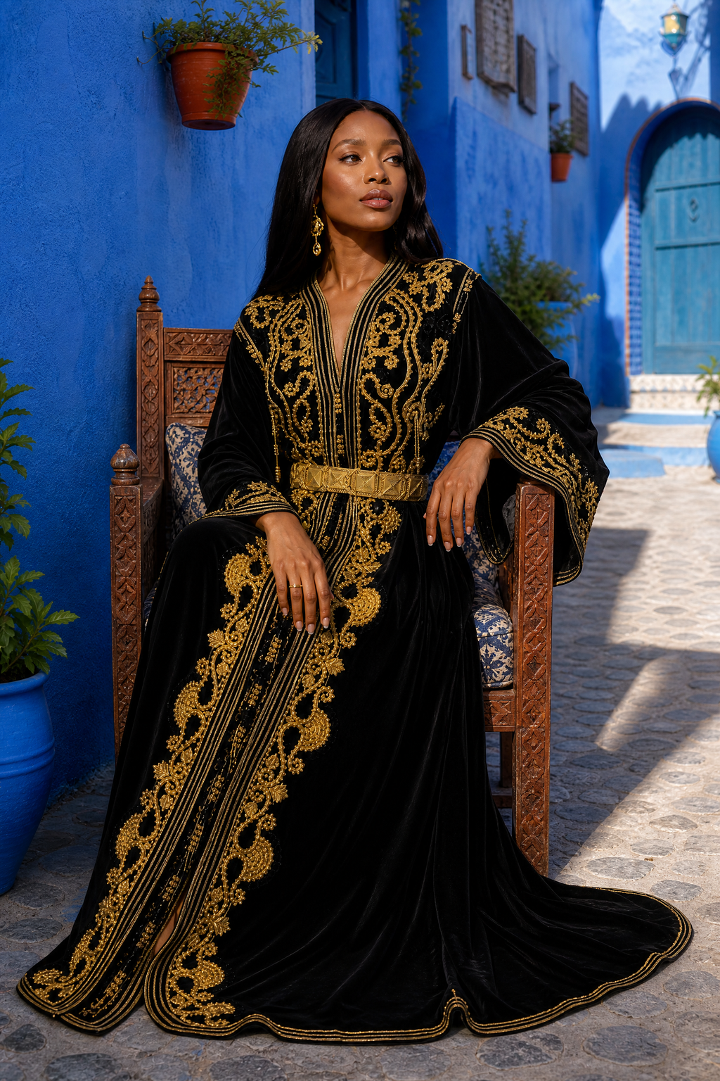 Black Velvet Paisley Kaftan — Handmade Moroccan Bridal Takchita