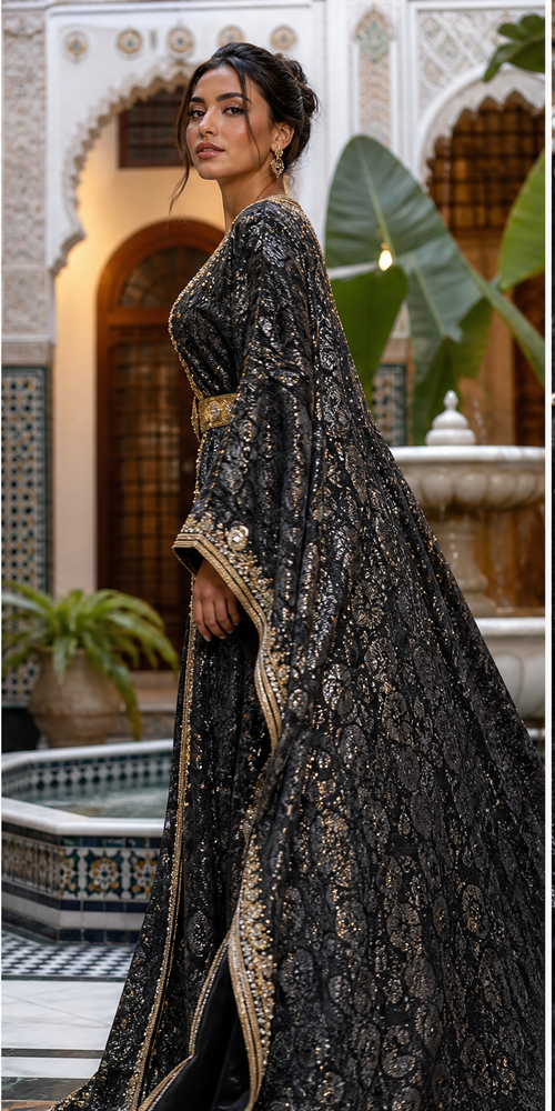 Black Brocade Kaftan — Moroccan Takchita