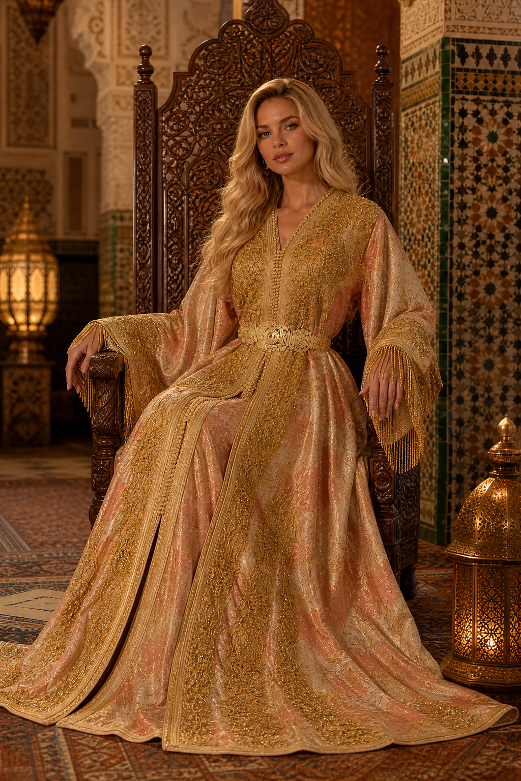 Rose Gold Brocade Kaftan — Handmade Moroccan Bridal Takchita