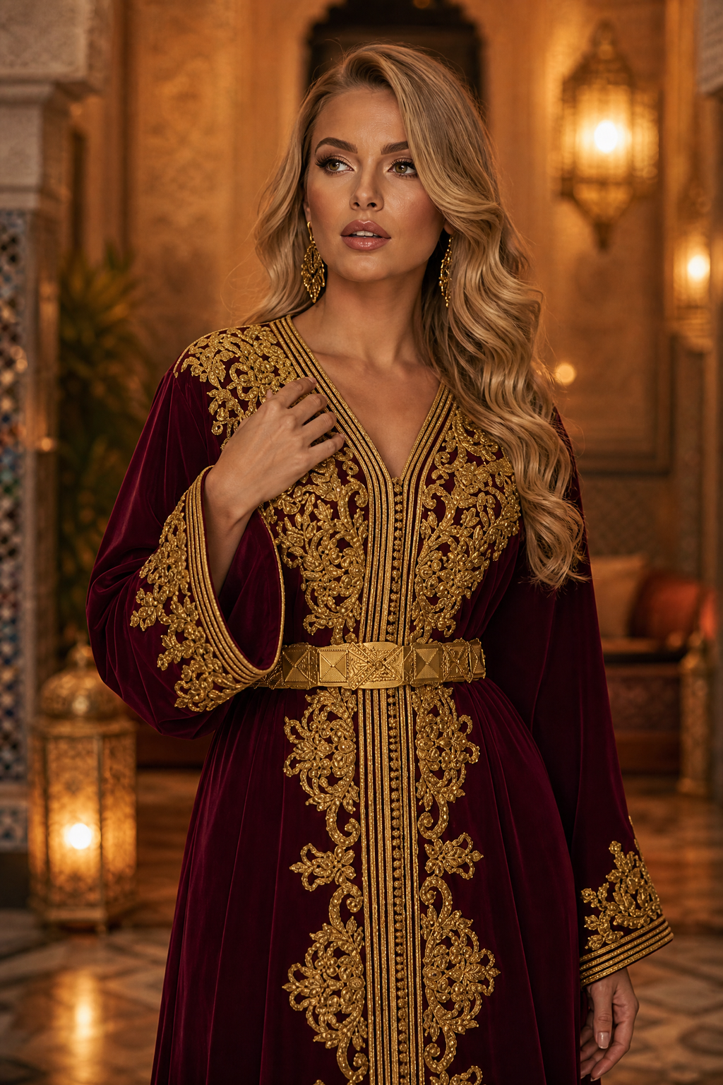Midnight Burgundy Kaftan — Handmade Moroccan Bridal Takchita