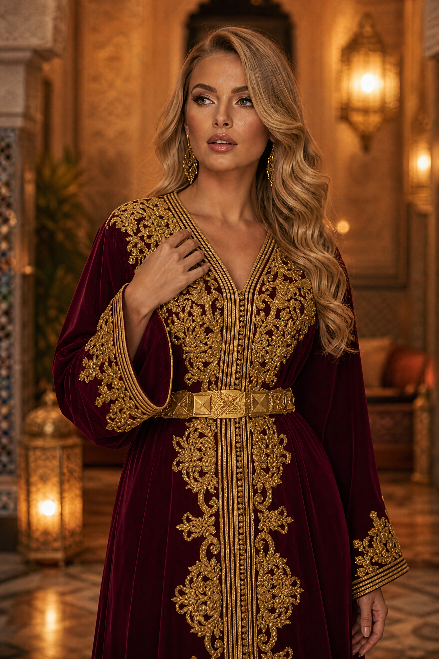 Midnight Burgundy Kaftan — Handmade Moroccan Bridal Takchita
