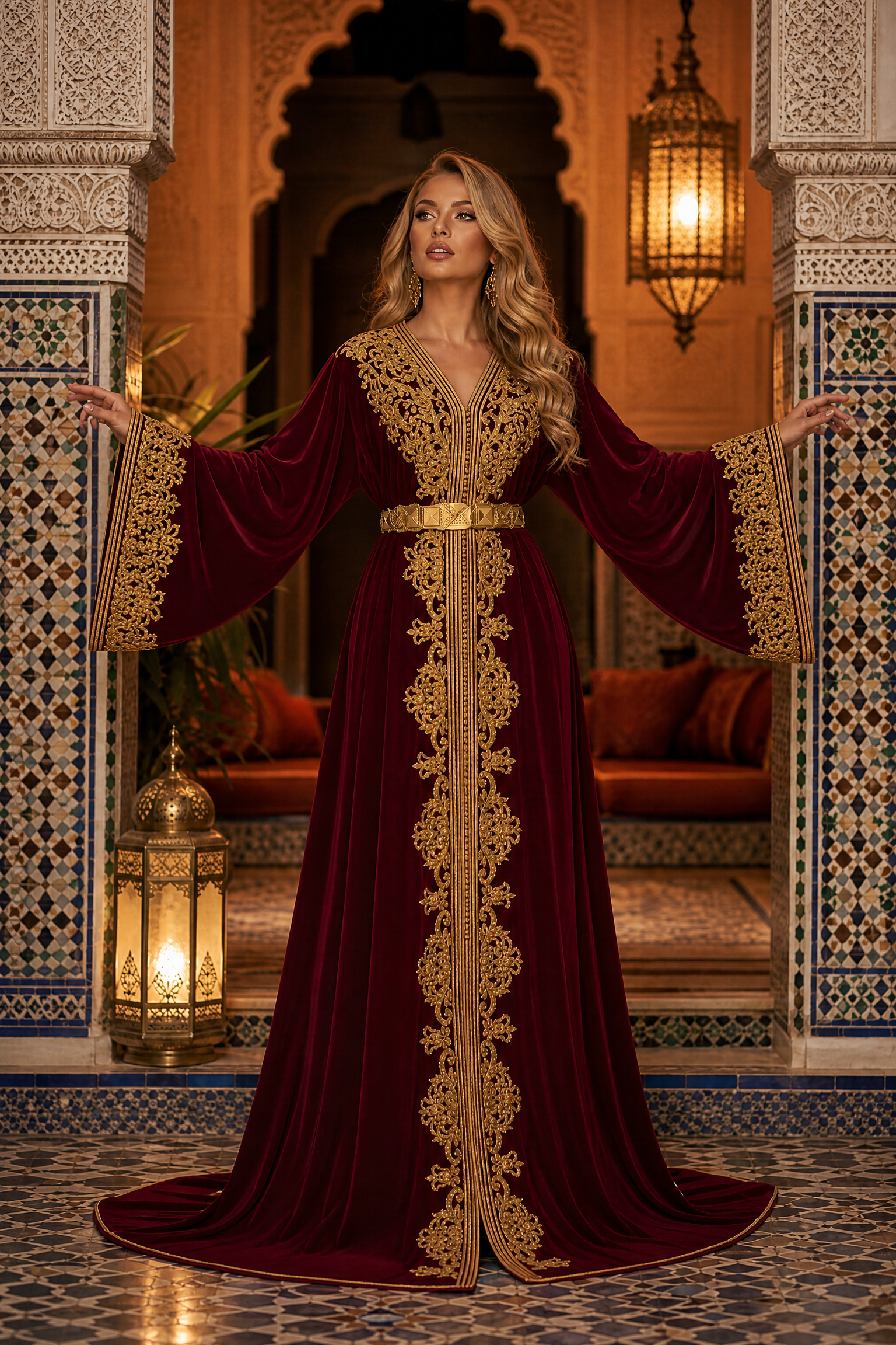 Midnight Burgundy Kaftan — Handmade Moroccan Bridal Takchita
