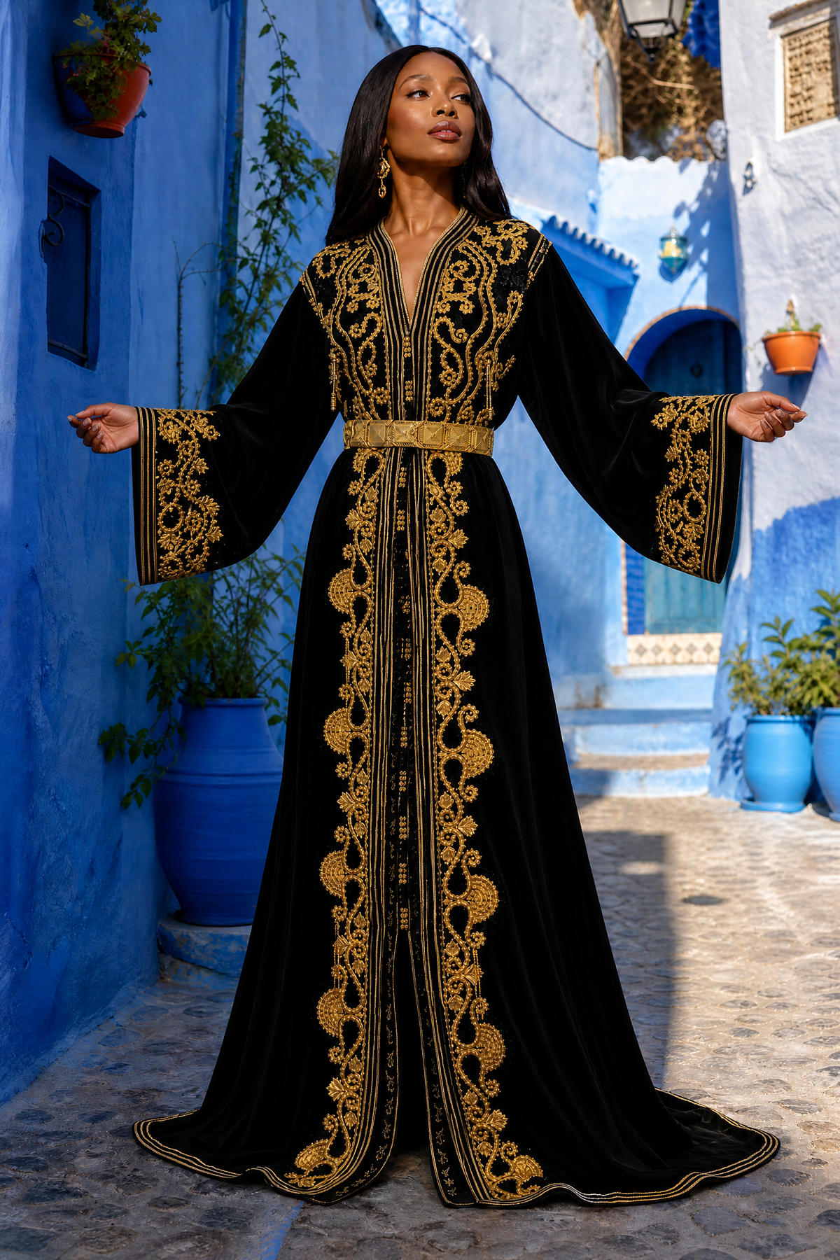 Black Velvet Paisley Kaftan — Handmade Moroccan Bridal Takchita