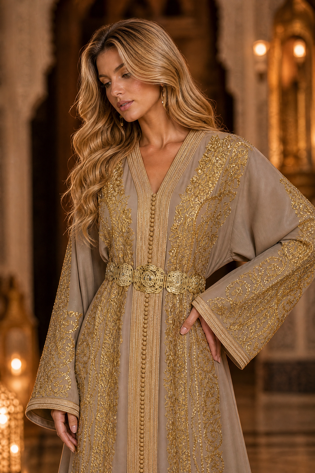 Champagne Gold Kaftan — Handmade Moroccan Bridal Takchita