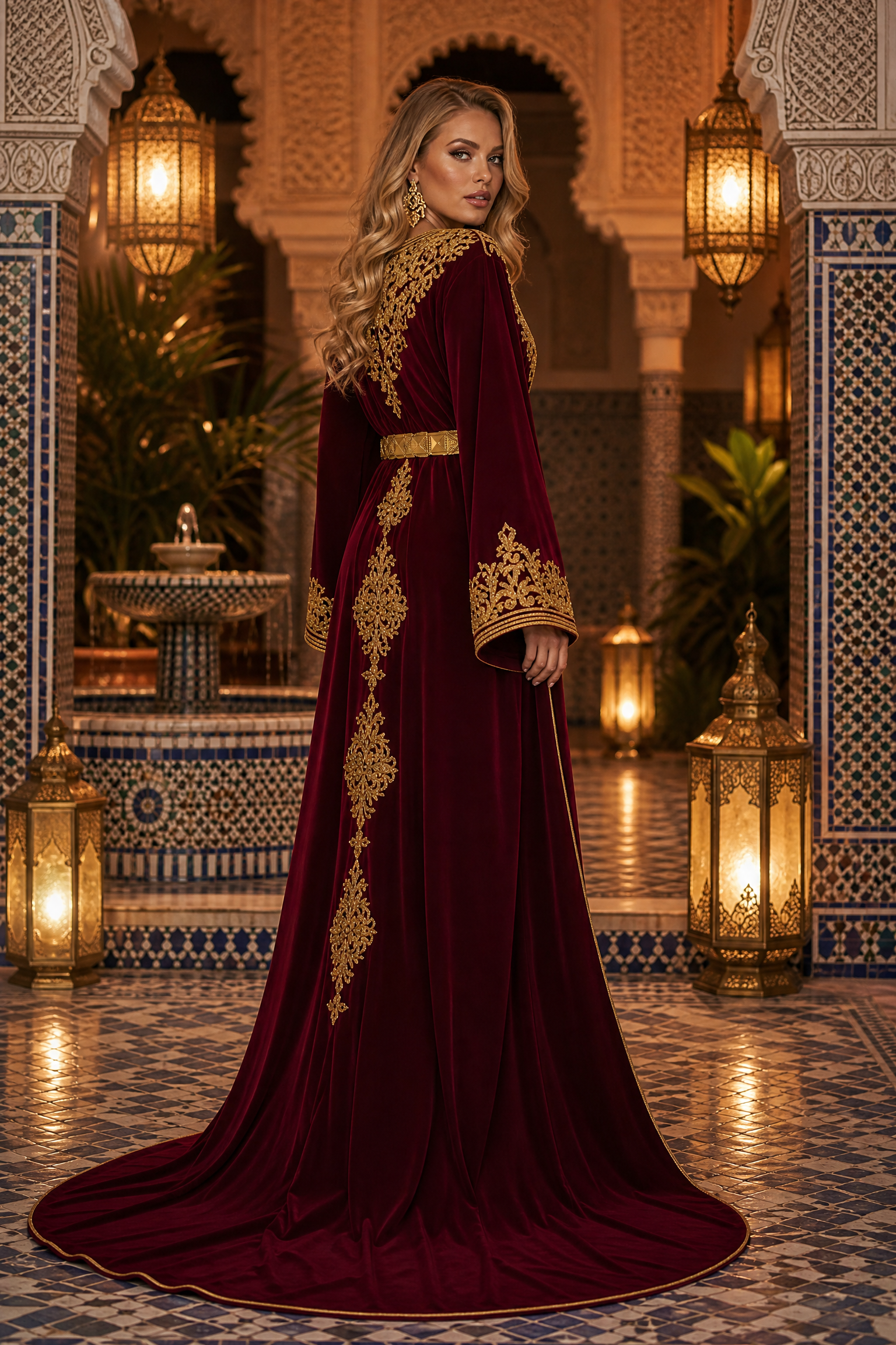 Midnight Burgundy Kaftan — Handmade Moroccan Bridal Takchita