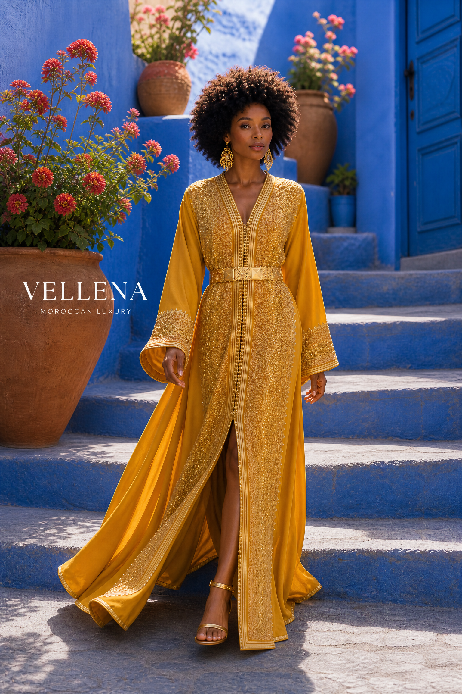 Golden Saffron Kaftan — Handmade Moroccan Takchita