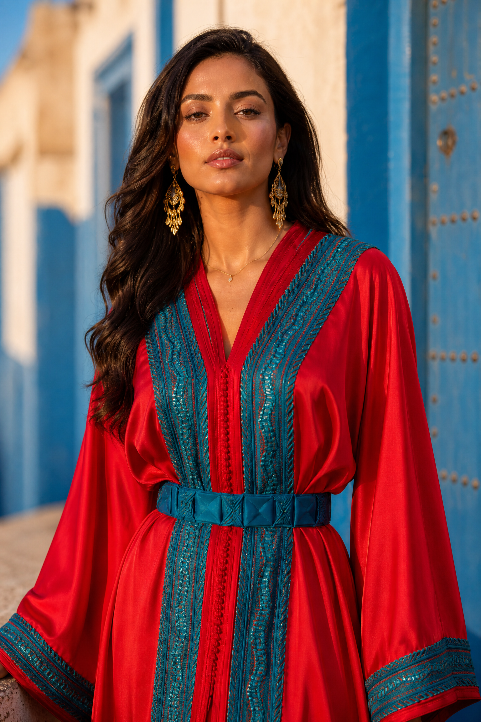 Scarlet Ocean Kaftan — Handmade Moroccan Takchita
